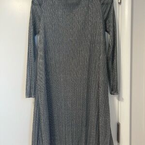 MARINA Silver Metallic Long Sleeve A-Line Dress